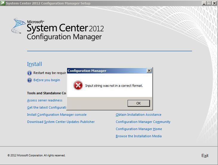 Configuration Manager error Input string was not in a correct format